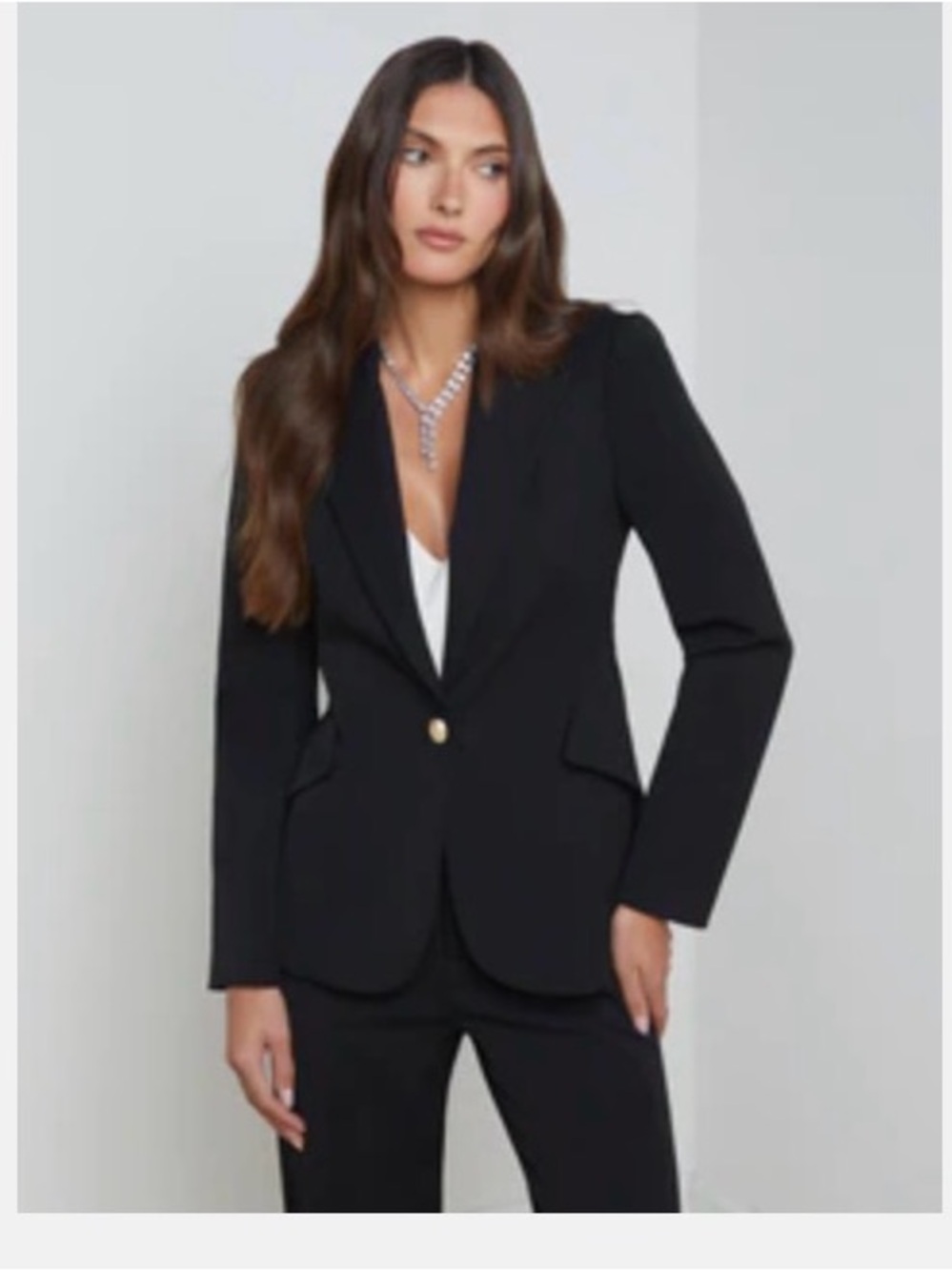 L'AGENCE Black Pant Suit: Single-Button Blazer with Gold Button & Pants